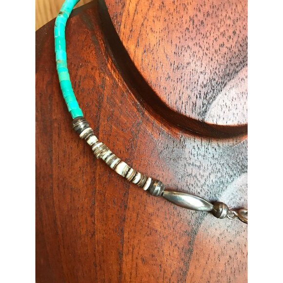 Vtg Heishi Necklace Graduated Turquoise Beads Shell Beads Santo Domingo Native - Picture 8 of 9